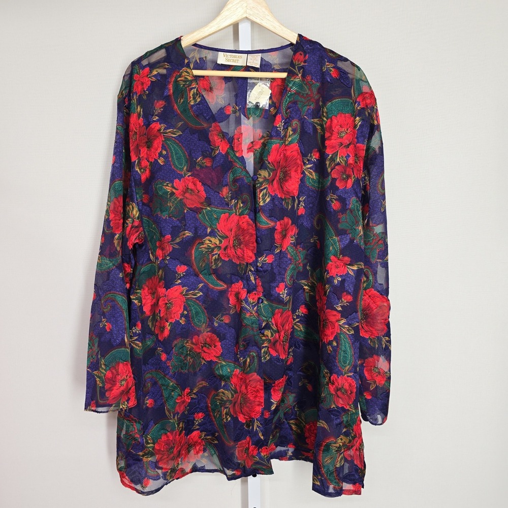 Deadstock Victorias Secret Vintage Gold Label Floral Paisley Button Top Large‎